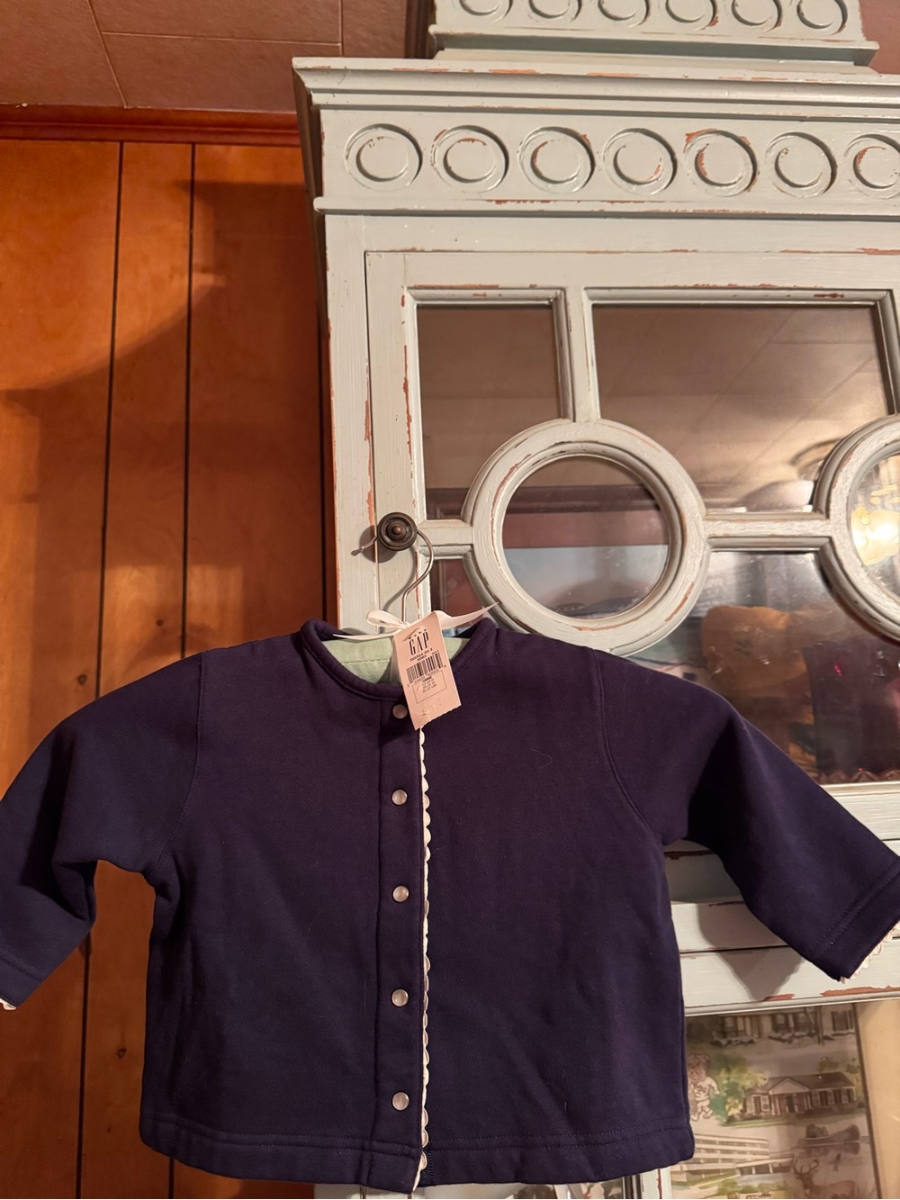 GAP Kids Navy Pearl like Button-Up Snap Sweatshirt